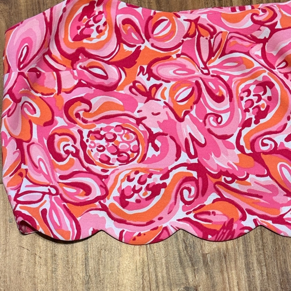 Lilly Pulitzer women 12 large Ivy Crop Top Pink Pout Mango Salsa floral print - Picture 2 of 8